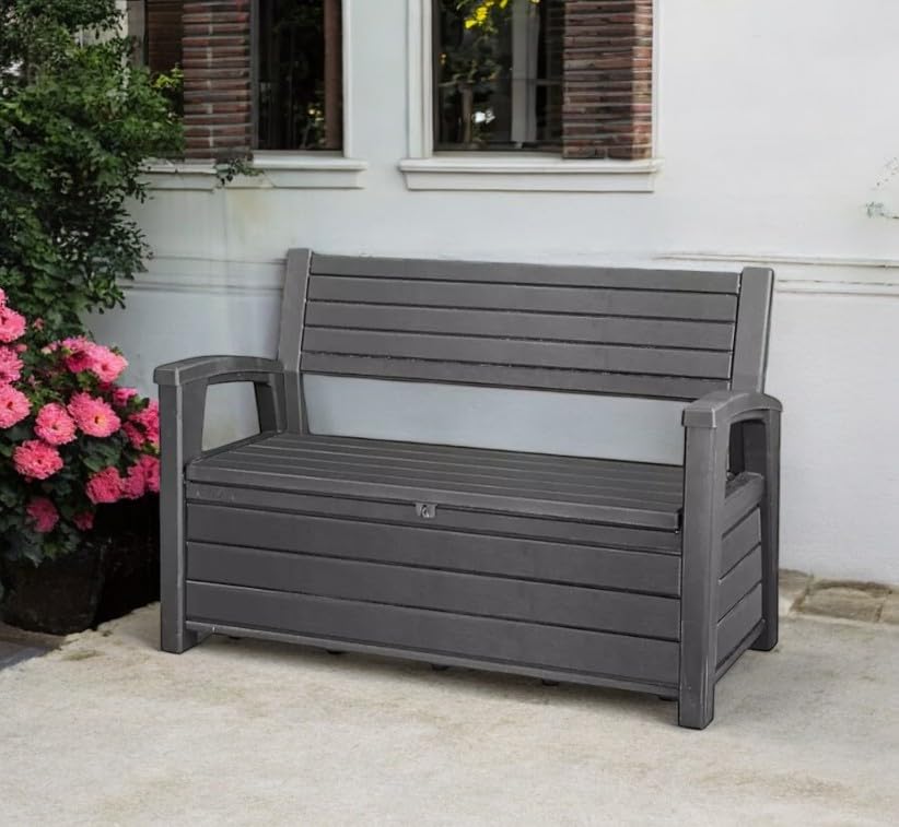 Amazon.com: Outdoor Hudson Plastic Storage Bench, Graphite Gray